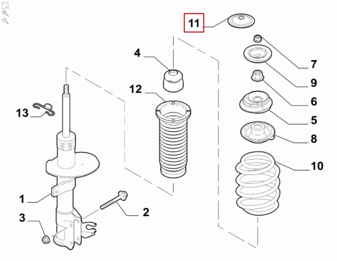 Afbeeldingen van FIAT 500/ ABARTH 500, DEKSEL SCHOKBREKER BOVENZIJDE ORIGINEEL SET 2 STUKS