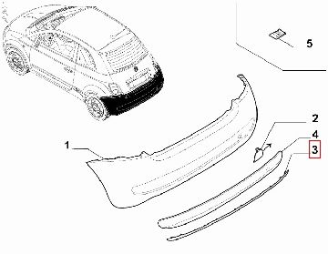 735455224 Afbeeldingen van FIAT 500 2007-2015 ZONDER CHROME KIT, SIERLIJST ACHTERBUMPER ZWART ORIGINEEL