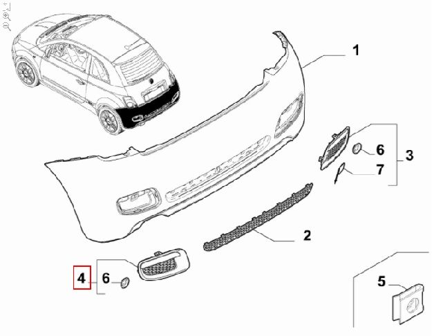 Afbeeldingen van FIAT 500 VANAF 2012->, SIERDEEL MET REFLECTOR ACHTERBUMPER LINKS ORIGINEEL