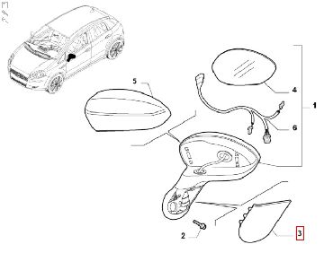735596884-1 Afbeeldingen van FIAT GRANDE PUNTO/ PUNTO EVO 2009 TOT HEDEN, AFDEKKAPJE SPIEGELVOET BESTUURDERSKANT ORIGINEEL