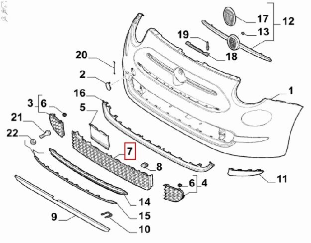 Afbeeldingen van FIAT 500S VANAF 2015 MODEL MET MISTLAMPEN, MISTLAMPKAPJE RECHTS PASSAGIERSZIJDE ORIGINEEL FIAT
