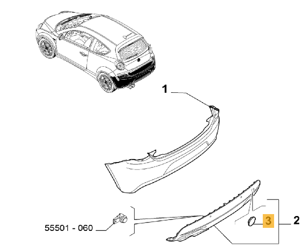 Afbeeldingen van ALFA MITO VANAF 2008, AFDEKKAPJE SLEEPOOG ACHTERBUMPER ORIGINEEL KLEUR ZWART