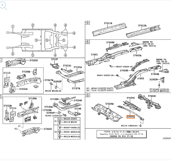 TOYOTA - REAR FLOOR SIDE MEMBER BRACE SUB ASSEMBLY - 536050F010