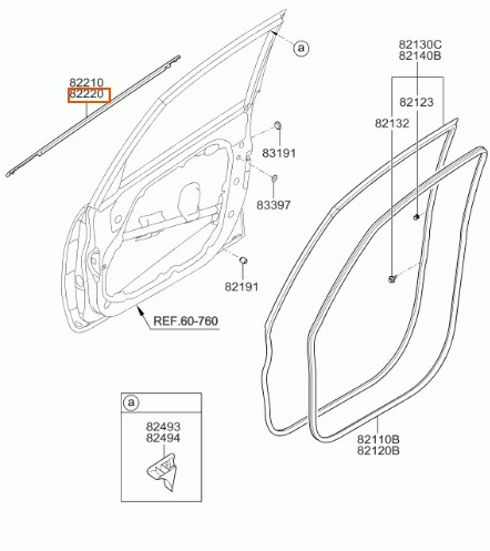KIA - FRONT RIGHT OUTER DOOR BELT WEATHERSTRIP - 822201P000